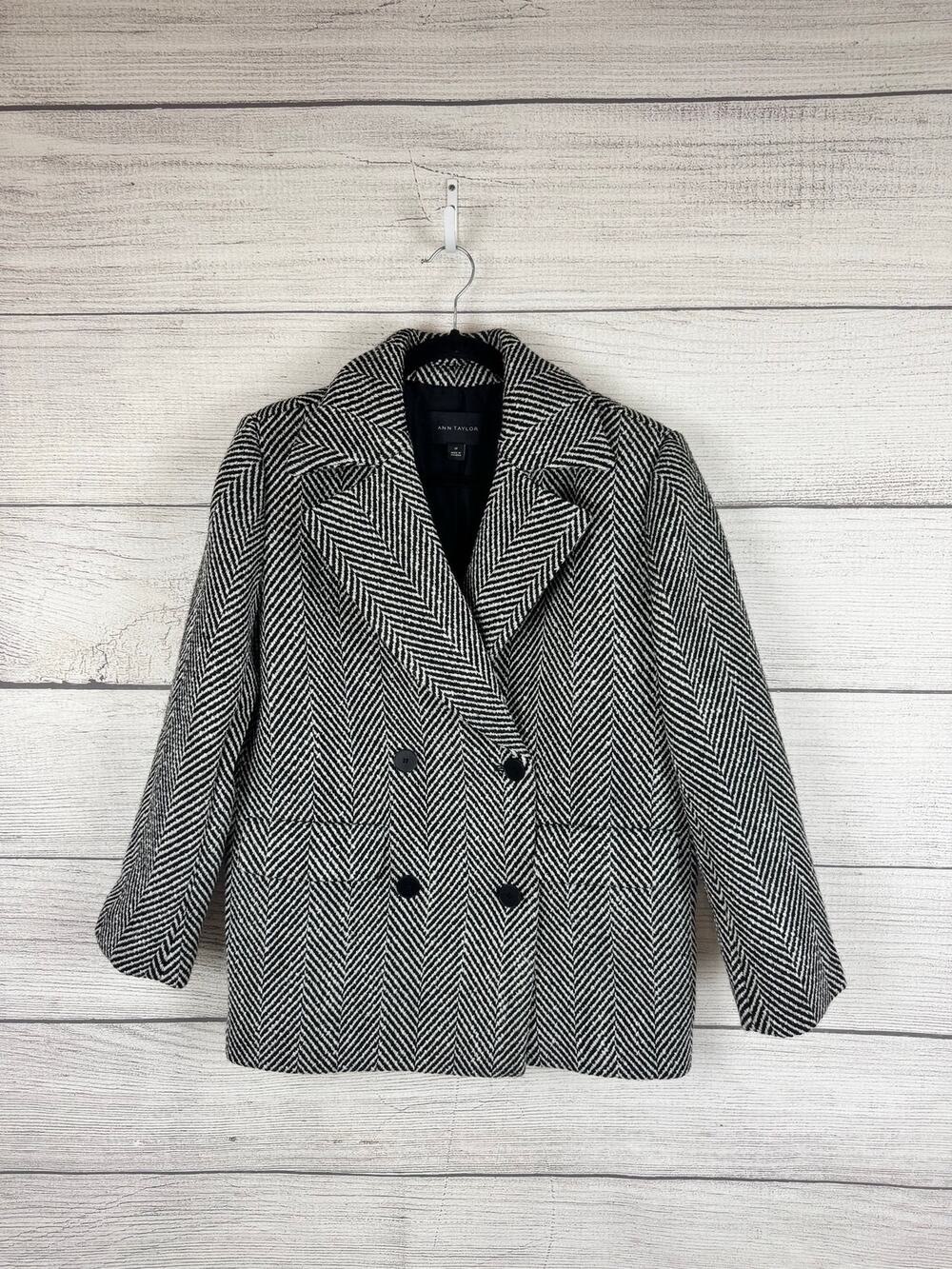 Ann Taylor Women's Black & White Wool Blend Coat Size Small